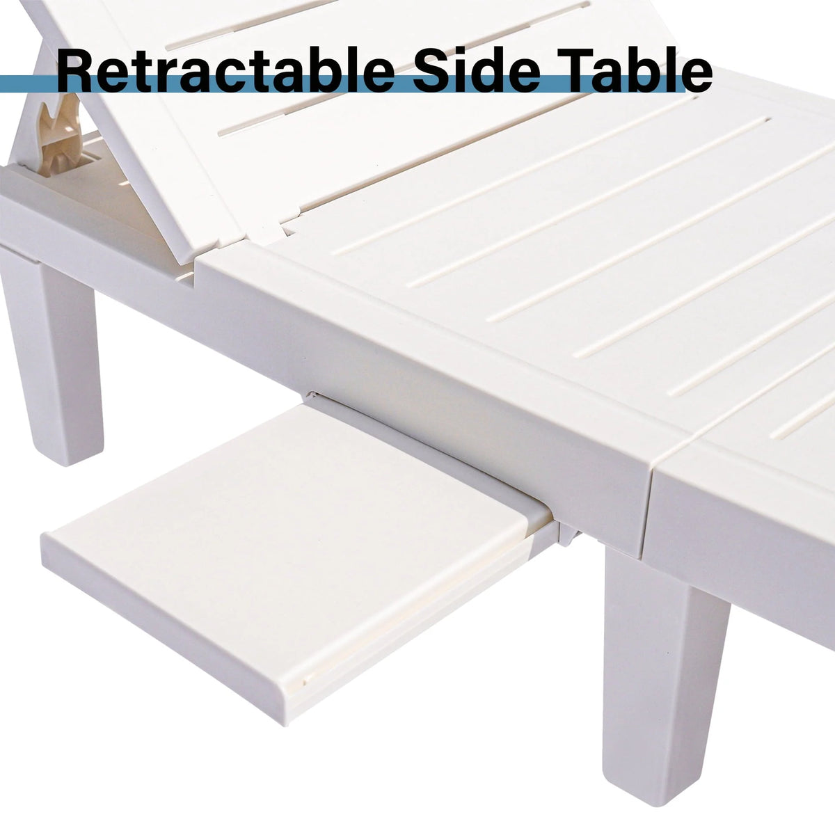 Patio Lounge Chair Set of 2. Adjustable Chaise with Side Table. Outdoor Lounger Recliner for Poolside. Patio. Backyard. Wood Texture Design | Waterproof | Easy to Assemble | Max Weight 330 lb White