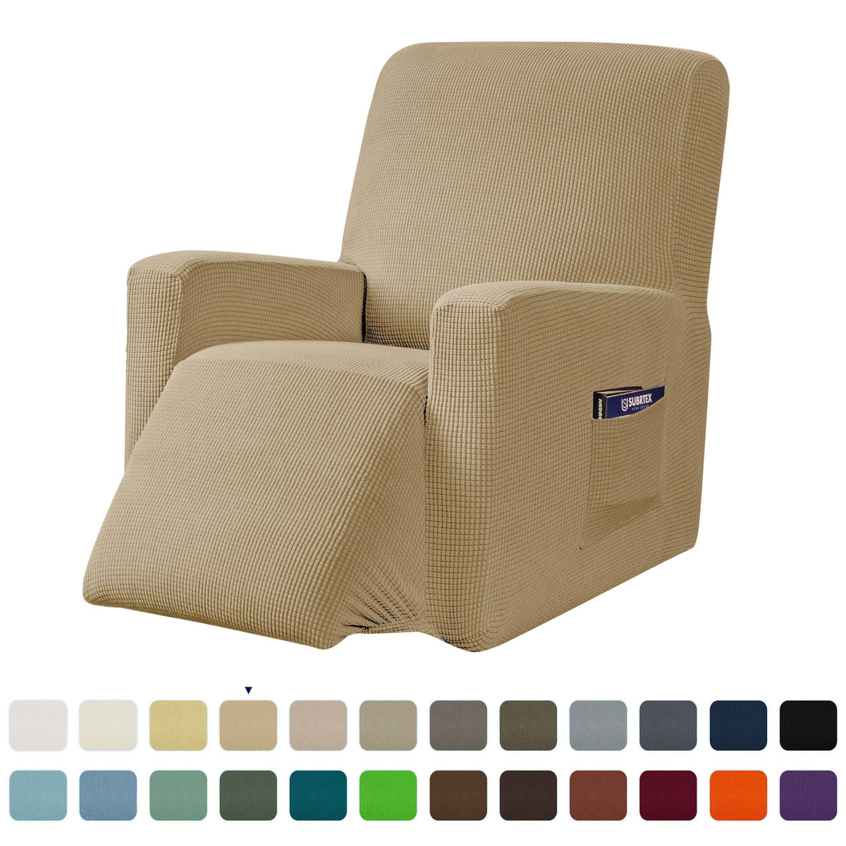 Subrtex Stretch 1-Piece Textured Grid Recliner Slipcover. Khaki. Size: One Size