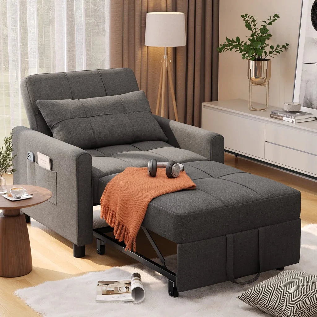 Convertible Sleeper Chair. Aiho 3 - in - 1 Convertible Sofa Bed Recliner Chair with Pull Out Couch - Dark Gray