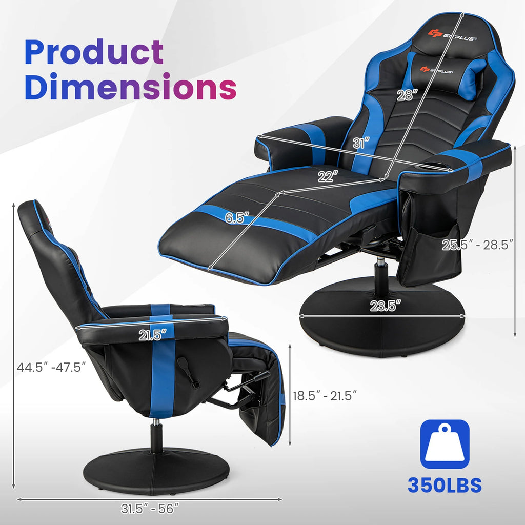 Goplus Massage Gaming Recliner Height Adjustable Racing Swivel Chair with Cup Holder Red
