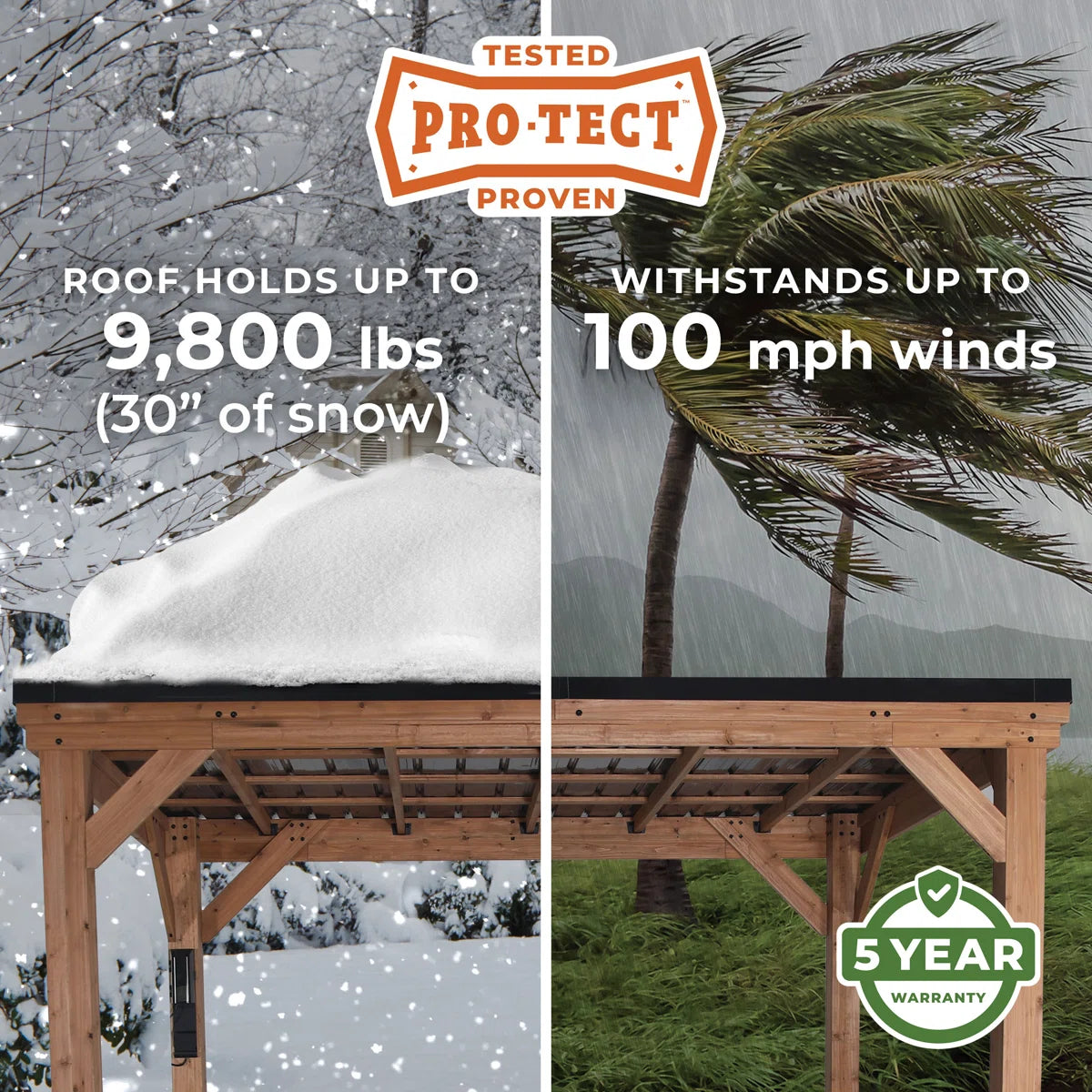 Backyard Discovery Arcadia 20' x 9.5' Cedar Wood Outdoor Patio Gazebo with Hardtop Galvanized Steel Slope Roof and PowerPort