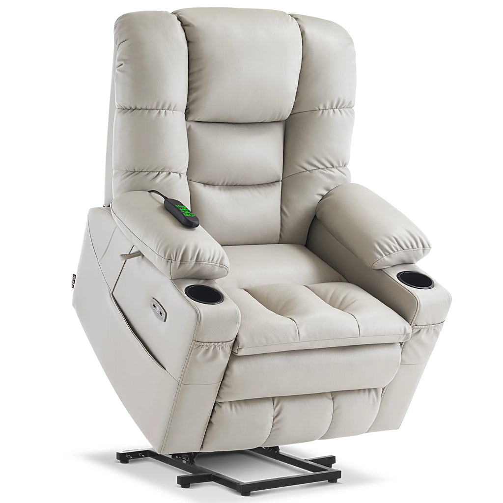 Mcombo Triple Motor Power Lift Recliner for Elderly. Sleep Recliner Sofa with Adjustable Headrest. Faux Leather. Dark Brown