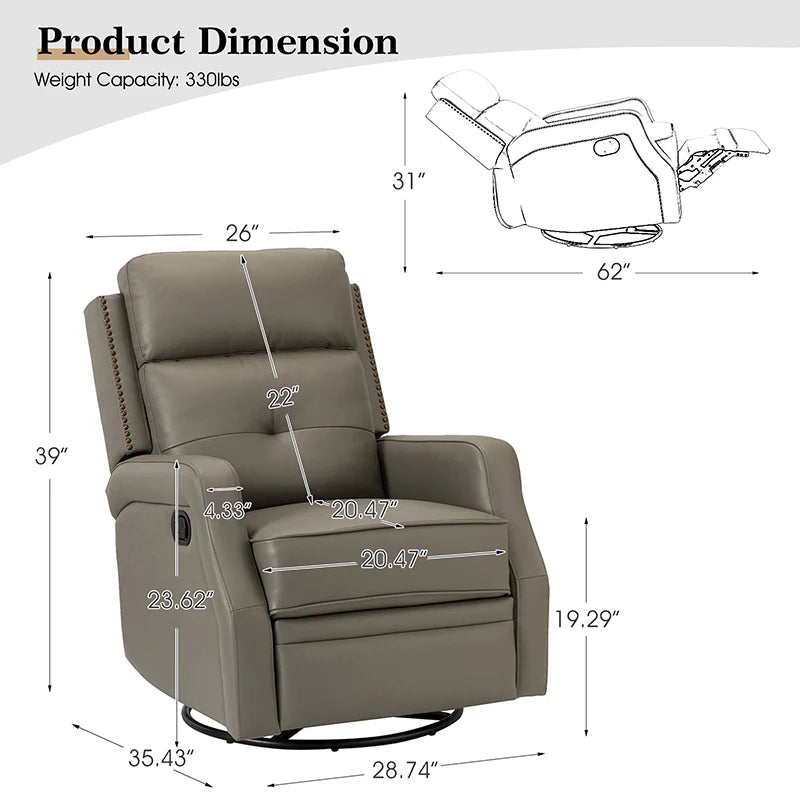 Benito 28.74 Wide Genuine Leather Swivel Rocker Recliner