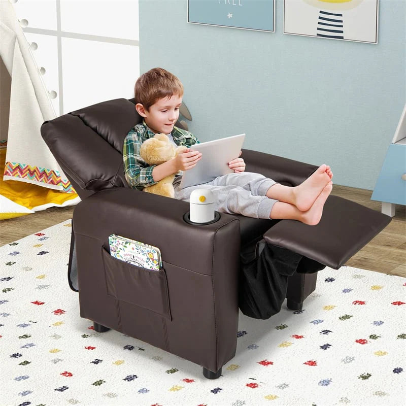 Kids Recliner Chair with Cup Holder & Side Pocket. Adjustable Toddler Lounge Sofa. Ergonomic Children Armchairs for Boys Girls Age 3+. 150lbs