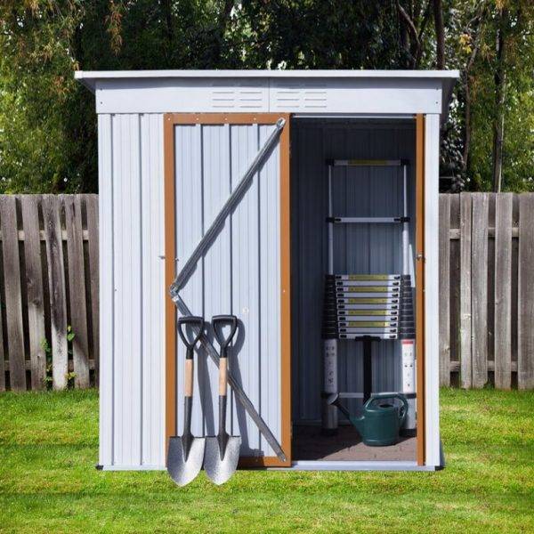 5 X 3 Ft Outdoor Storage Shed. Galvanized Metal Garden Shed With Lockable Doors. Tool Storage Shed For Patio Lawn Backyard Trash Cans