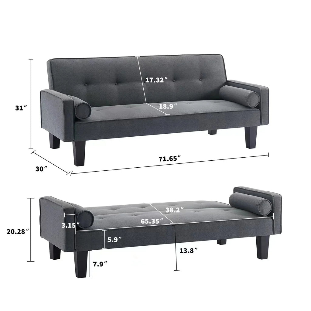 72 Convertible Loveseat Sofa Bed Sleeper Daybed. Modern Upholstered Folding Recliner. Small Futon Sofa for Living Room Apartment Office. Gray 02