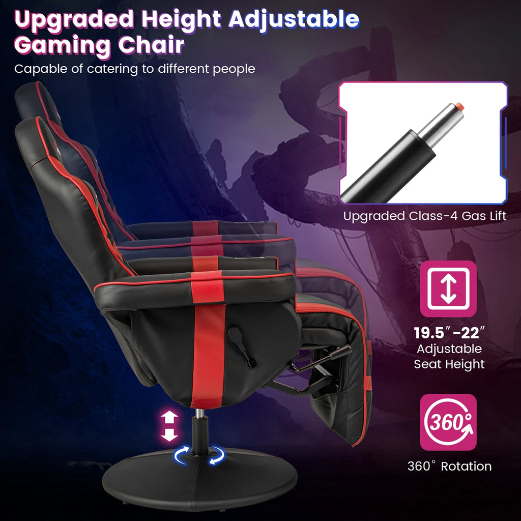 Goplus Massage Gaming Recliner Height Adjustable Racing Swivel Chair with Cup Holder Red