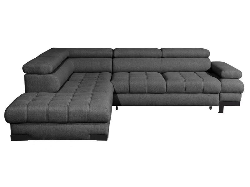 Canapé d'angle gauche/droite convertible SELVA 4 pl Tissu taupe Coffre de rangement