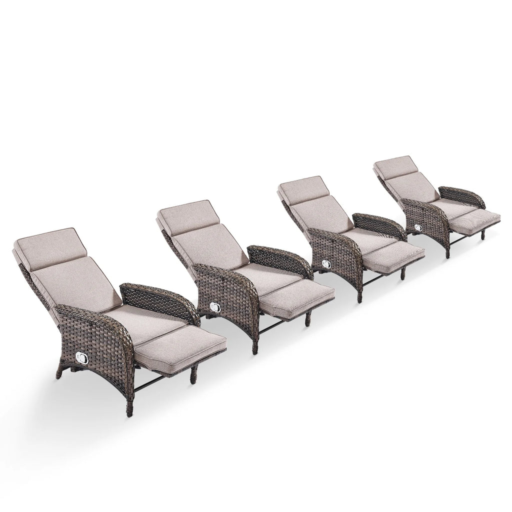 OPOHORO Outdoor Recliner Chair. Adjustable Reclining Patio Chair with Cushion. Wicker Outdoor Chaise Lounge with Adjustable Backrest and Footrest. Ideal for Pool Deck. Beige