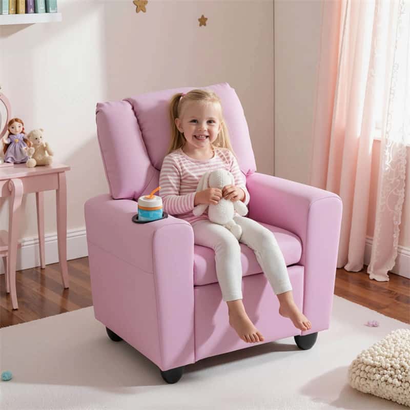 Kids Recliner Chair with Cup Holder & Side Pocket. Adjustable Toddler Lounge Sofa. Ergonomic Children Armchairs for Boys Girls Age 3+. 150lbs