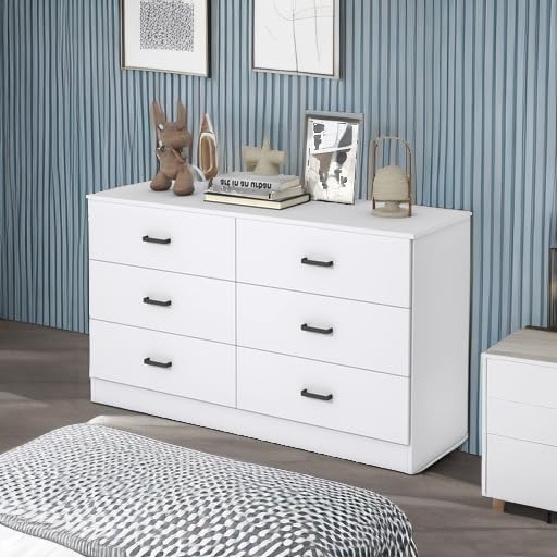 Bigbiglife Wood Dresser for Bedroom. 6 Drawer Double Dresser. Modern Chest of Drawers with Deep Drawers. Large Storage Organizer for Living Room. Closet