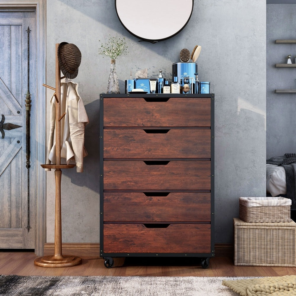 Aurville Vintage Walnut 5-Drawer Mobile Chest by Furniture of America