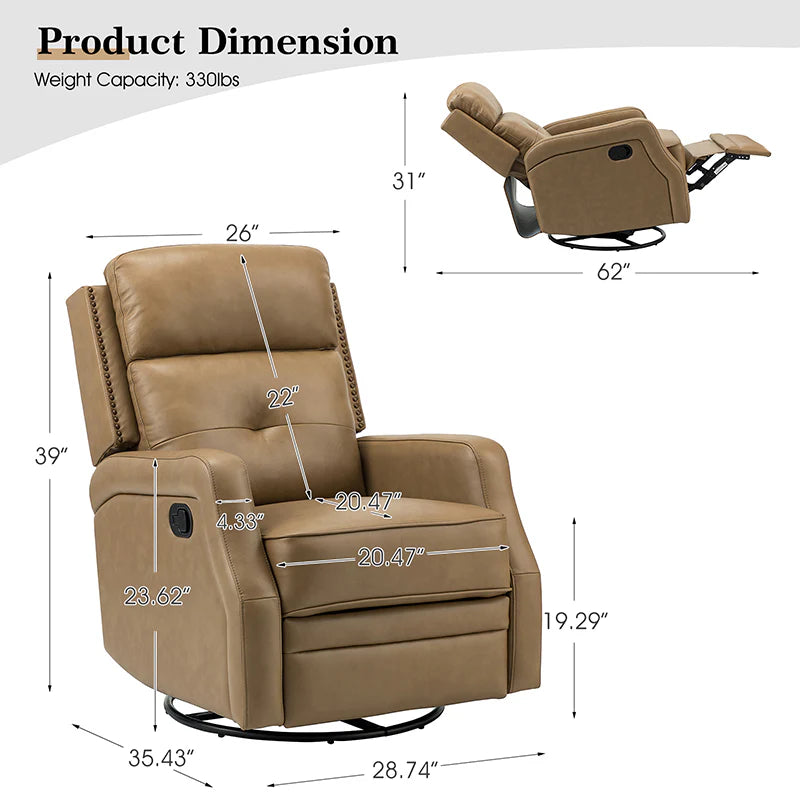 Benito 28.74 Wide Genuine Leather Swivel Rocker Recliner