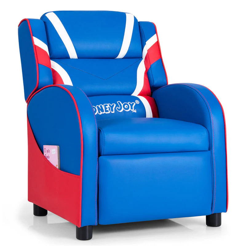 Kids Recliner Chair. Adjustable PU Leather Gaming Sofa with Footrest. Lumbar Support & Side Pockets. Ergonomic Children Lounge Armchair