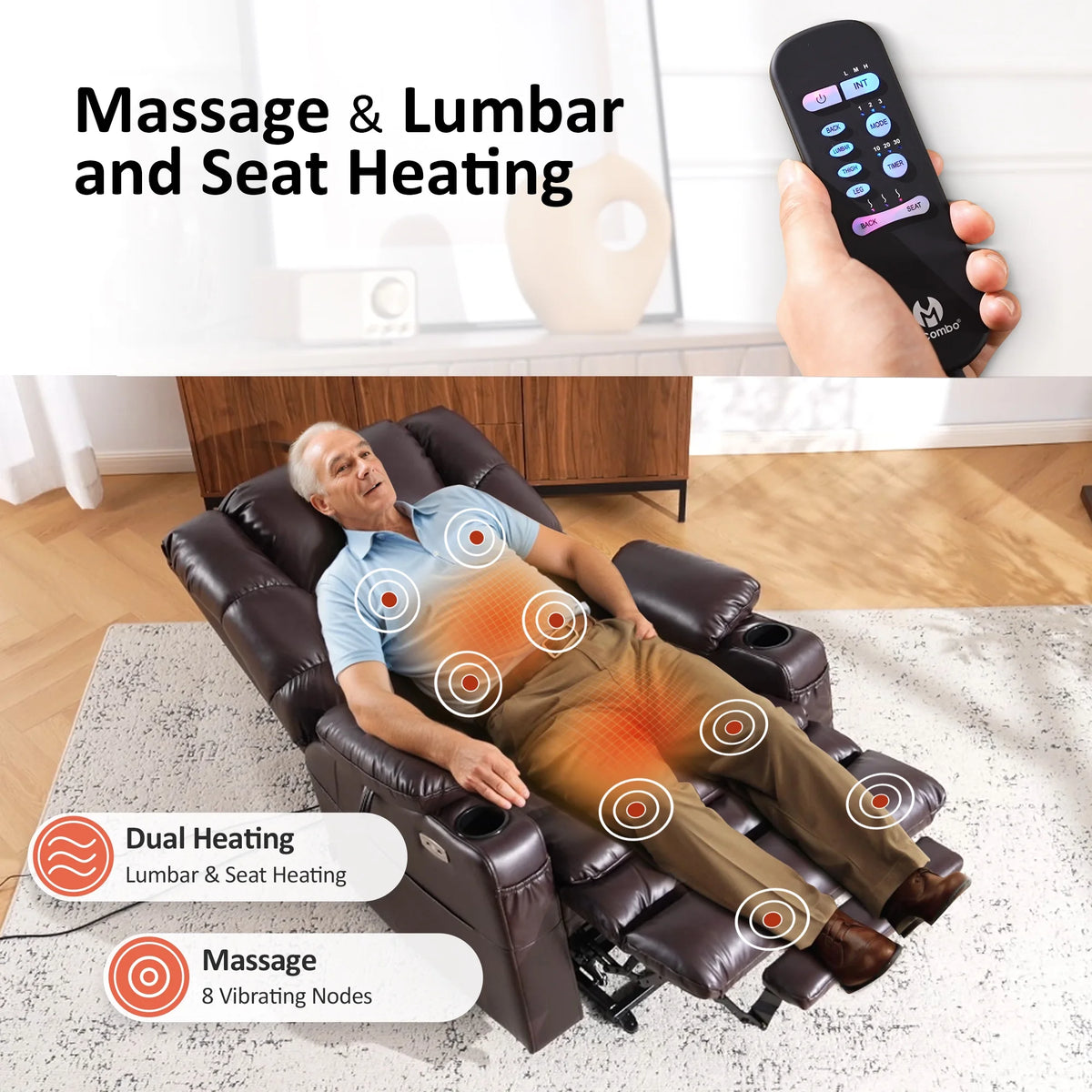 Mcombo Triple Motor Power Lift Recliner for Elderly. Sleep Recliner Sofa with Adjustable Headrest. Faux Leather. Dark Brown