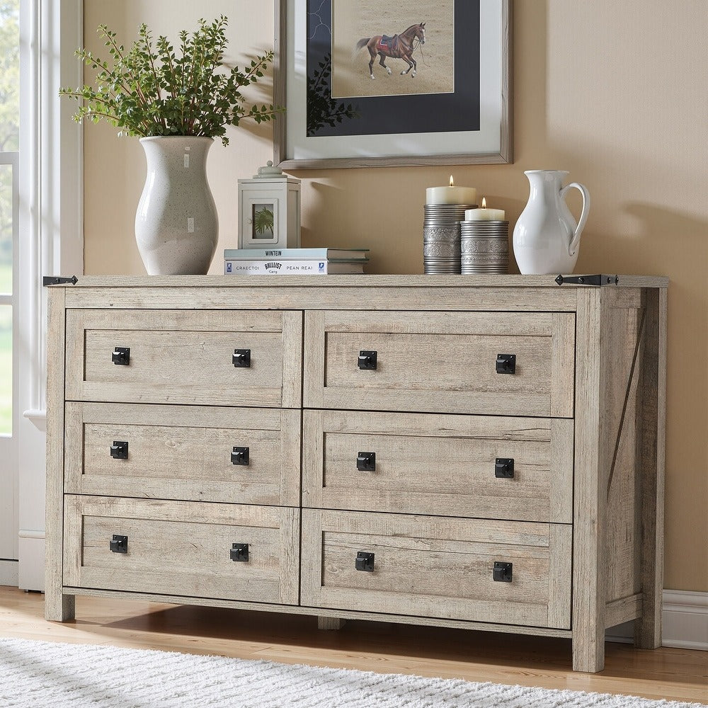 Farmhouse 6 Drawer Dresser. Wood TV Stand. Chest of Drawers