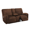 ULTICOR Reclining Love Seat with Middle Console Slipcover. 8-Piece Velvet Stretch 2 Seat Loveseat Recliner Cover. Thick Soft. Washable (chocolate)