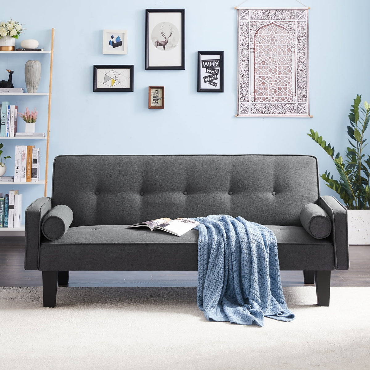 72 Convertible Loveseat Sofa Bed Sleeper Daybed. Modern Upholstered Folding Recliner. Small Futon Sofa for Living Room Apartment Office. Gray 02
