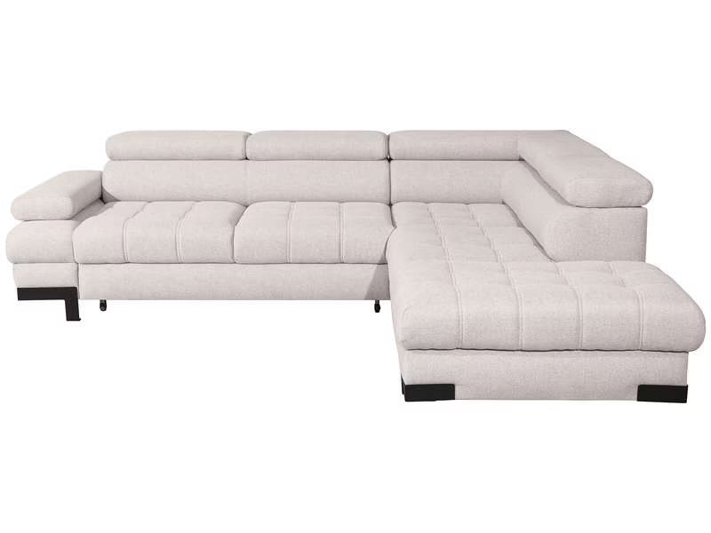 Canapé d'angle gauche/droite convertible SELVA 4 pl Tissu taupe Coffre de rangement