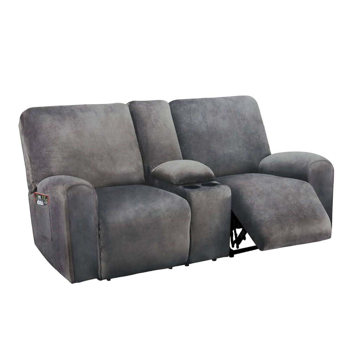 ULTICOR Reclining Loveseat with Middle Console Slipcover. 8-Piece Velvet Stretch Sofa Covers. 2 Seat Loveseat Recliner Cover. Th