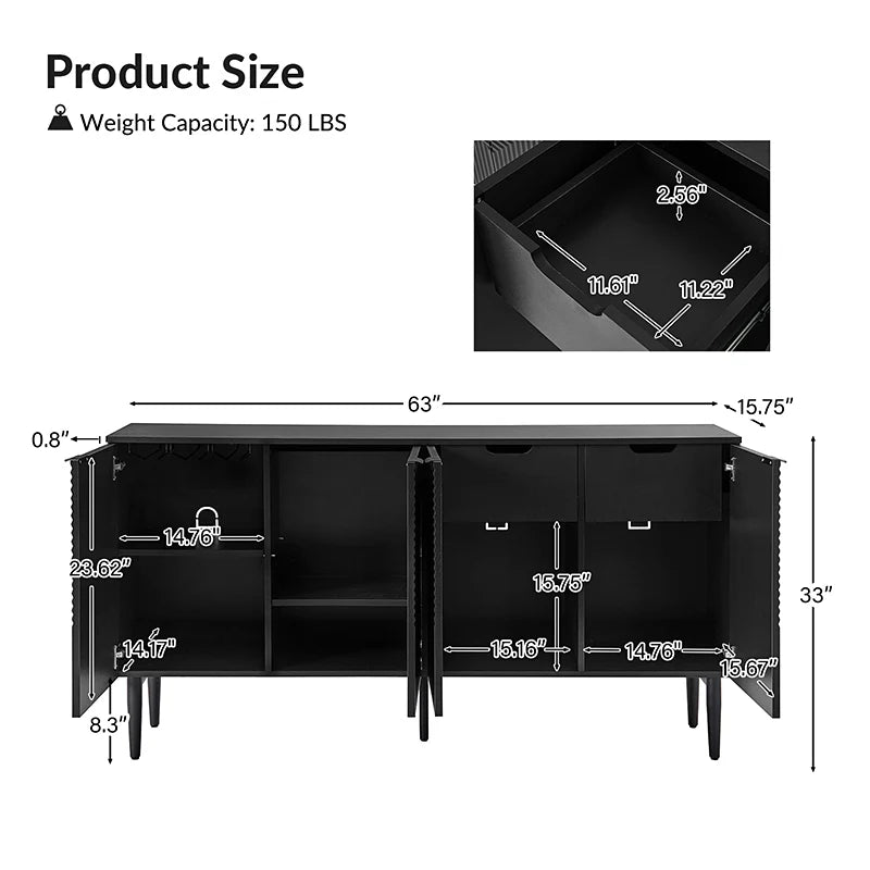 Lasse 63 Wide 4 Door Sideboard