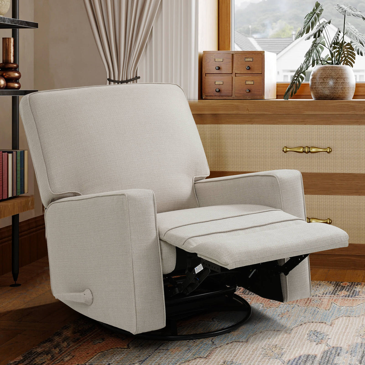 Manual Recliner Nursery Glider & Swivel Rocking Recliner Chair. Fabric