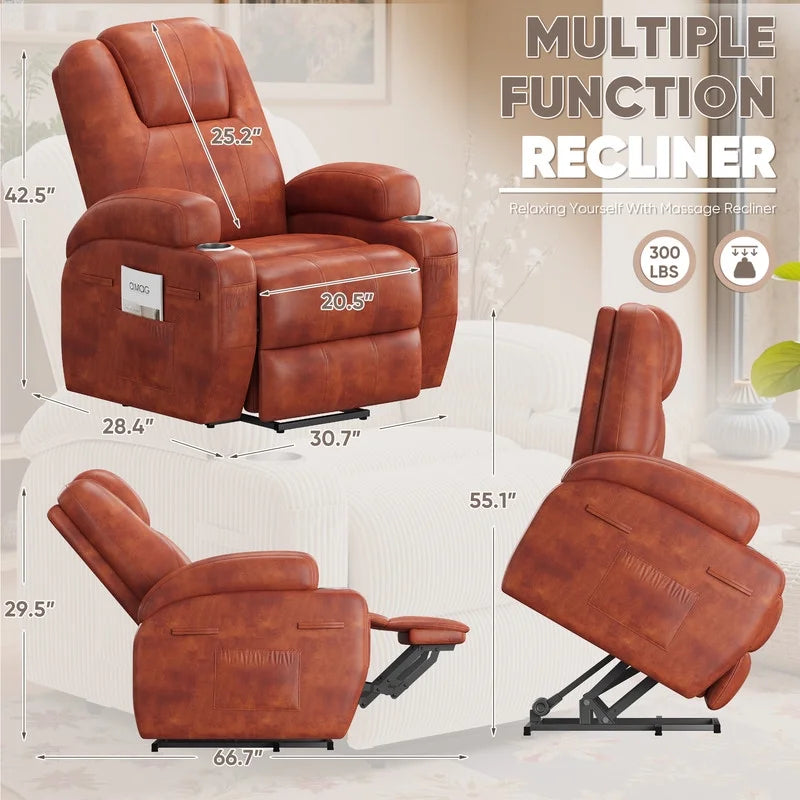Lacoo Power Lift Electric Massage Recliner Chair Oversized Single Sofa with Cup Holder for Elderly. Black
