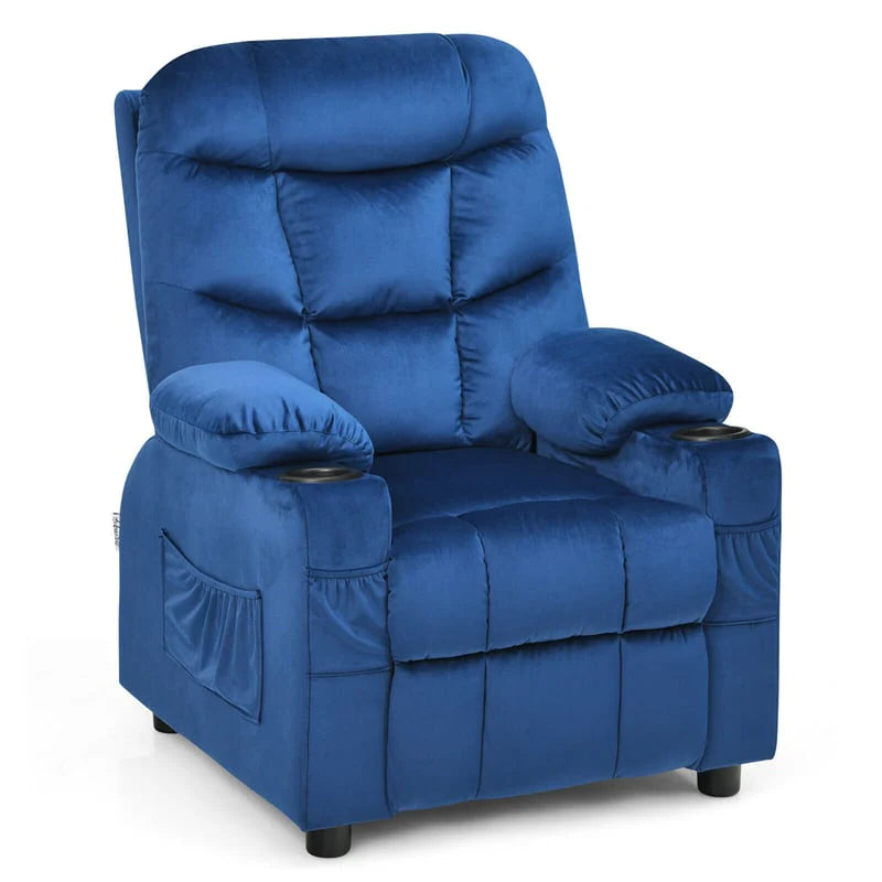 Kids Recliner Chair Adjustable Velvet Lounge Sofa with Cup Holders. 3 Pockets. Retractable Footrest. Toddler Furniture Sofa for Boys Girls Room