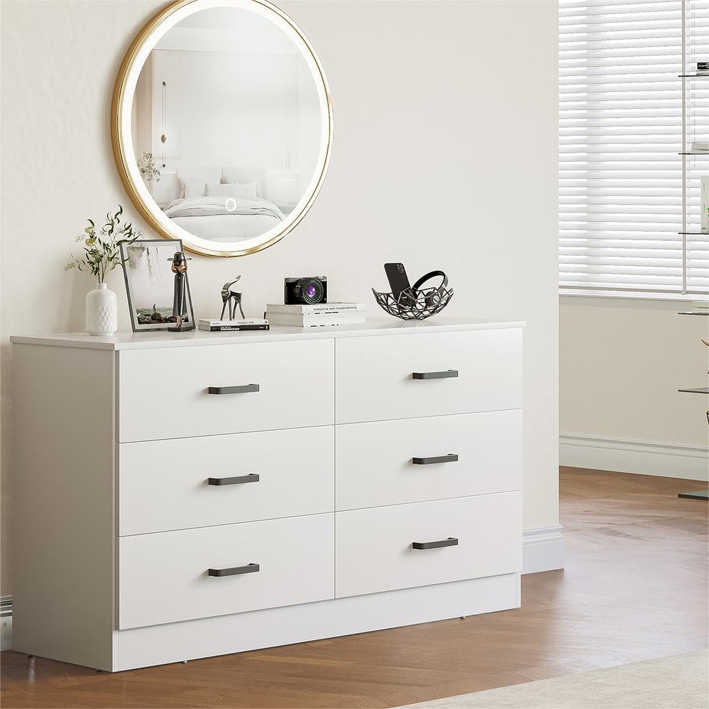 Bigbiglife Wood Dresser for Bedroom. 6 Drawer Double Dresser. Modern Chest of Drawers with Deep Drawers. Large Storage Organizer for Living Room. Closet