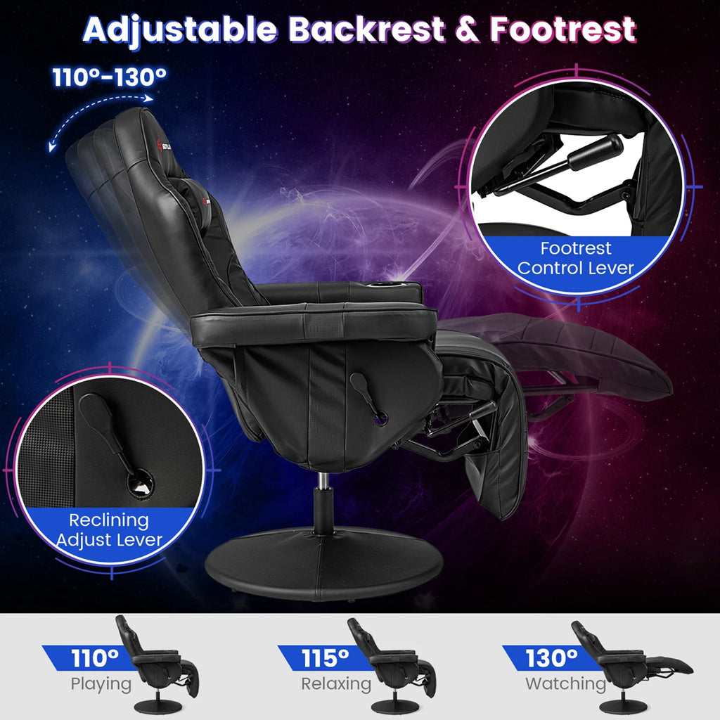 Goplus Massage Gaming Recliner Height Adjustable Racing Swivel Chair with Cup Holder Red