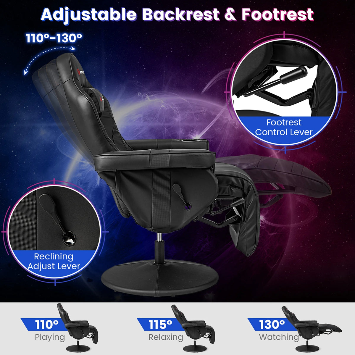 Goplus Massage Gaming Recliner Height Adjustable Racing Swivel Chair with Cup Holder Red