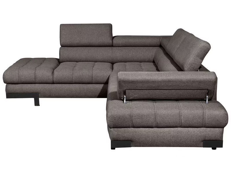 Canapé d'angle gauche/droite convertible SELVA 4 pl Tissu taupe Coffre de rangement