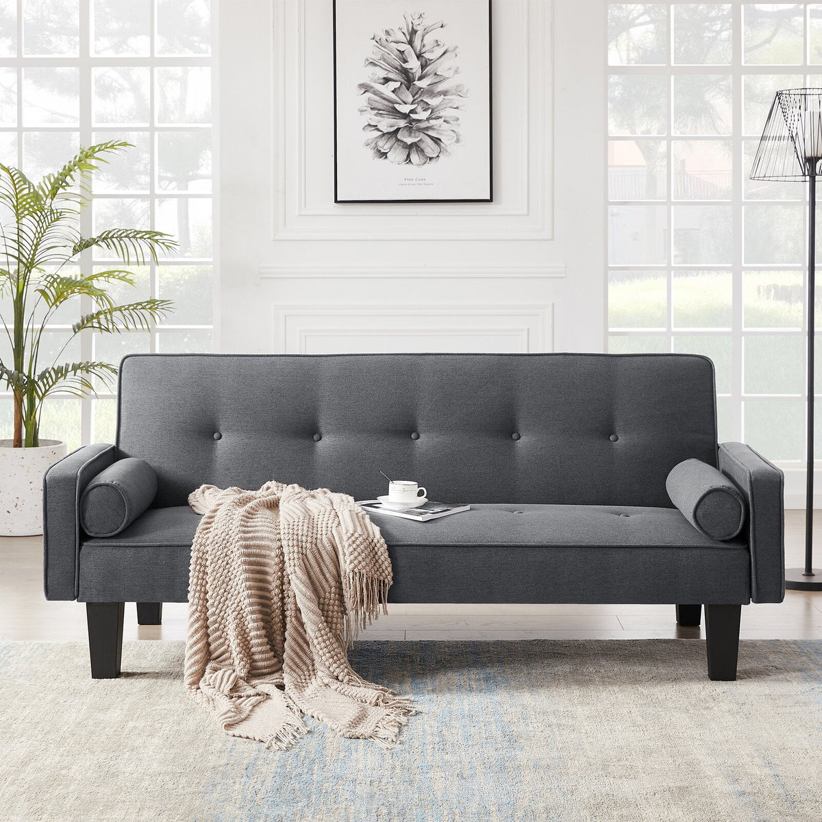 72 Convertible Loveseat Sofa Bed Sleeper Daybed. Modern Upholstered Folding Recliner. Small Futon Sofa for Living Room Apartment Office. Gray 02
