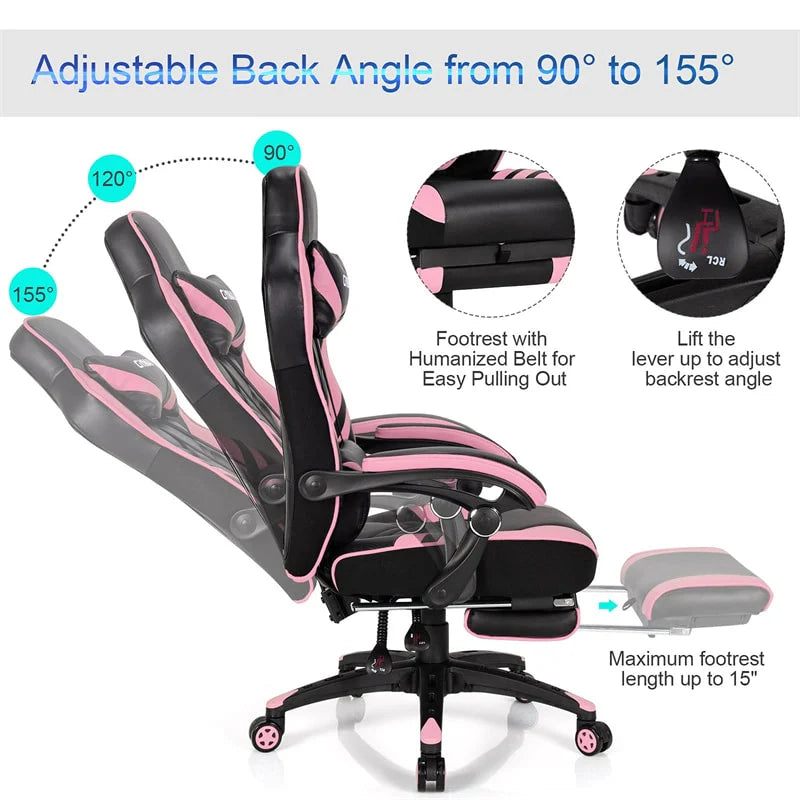 Ergonomic Gaming Chair Recliner with Footrest. Linkage Armrests & Lumbar Support. Big Wide High Back Swivel Video Gaming Office Computer Chair