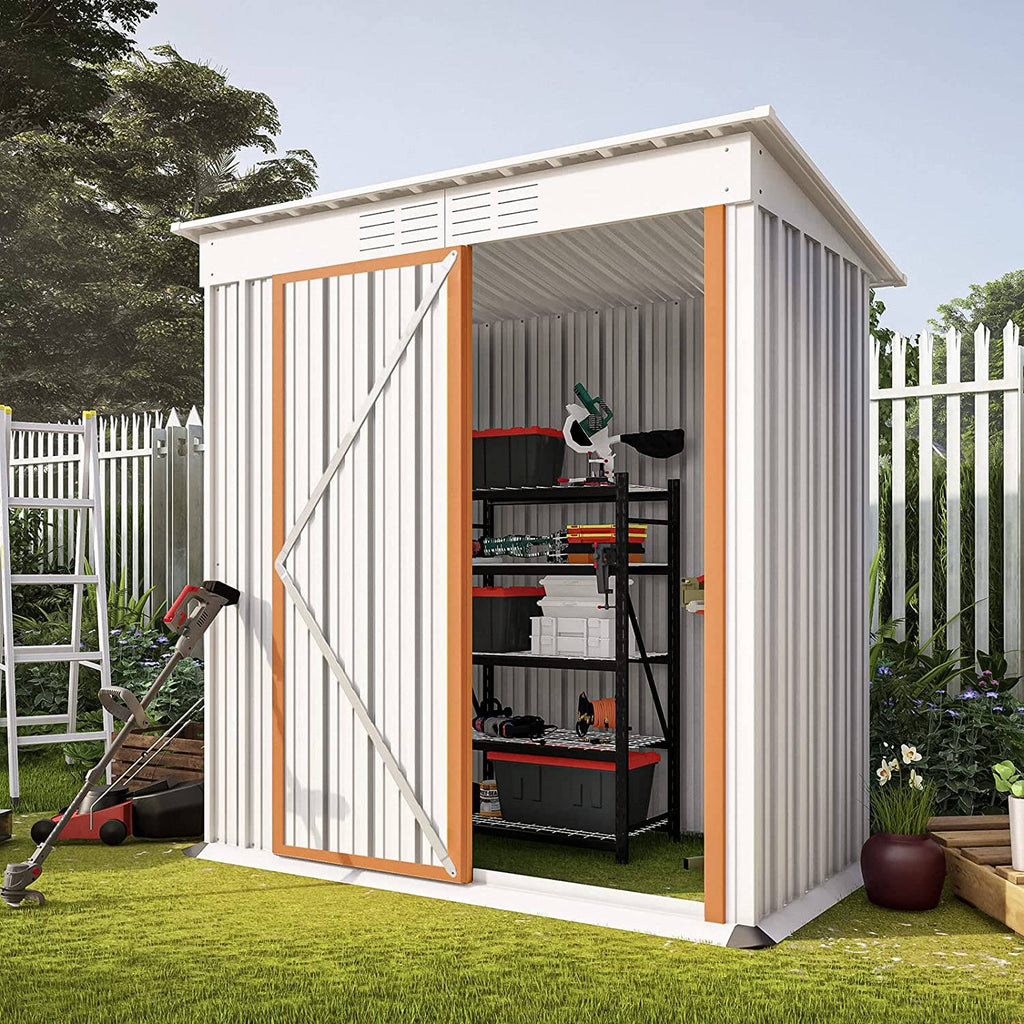 WIILAYOK 5 x 3 ft Outdoor Storage Shed. Galvanized Metal Garden Shed. Tool Storage Shed with Lockable Door. Patio Lawn Backyard Trash Can