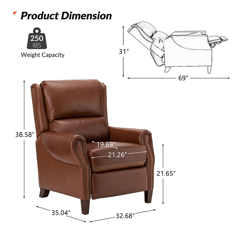 Rosaura 32.68 Wide Genuine Leather Manual Recliner