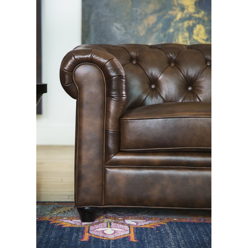 Owen 84 Genuine Leather Rolled Arm Chesterfield Sofa