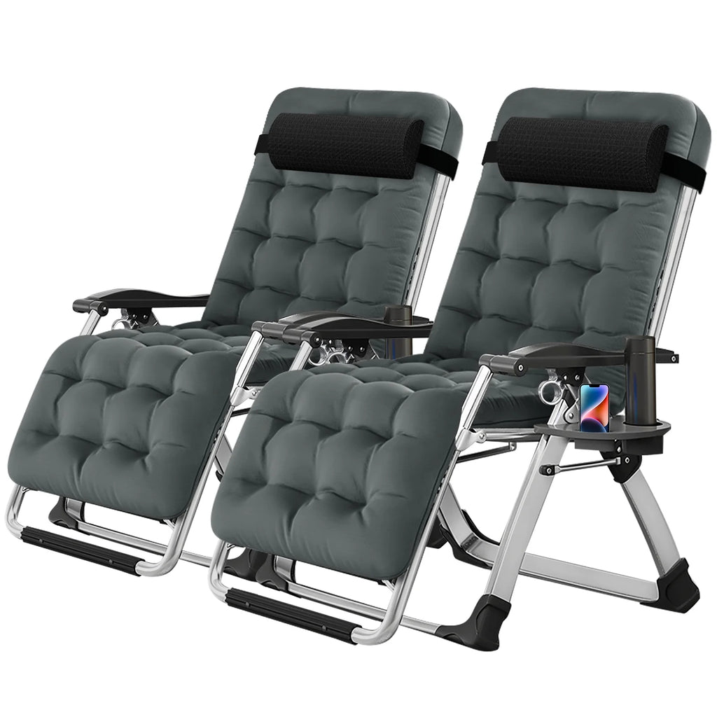 NAIZEA 2 Pack Zero Gravity Chair. Foldable Portable Lawn Recliner with Cushion. Headrest. Cup Holder. Black