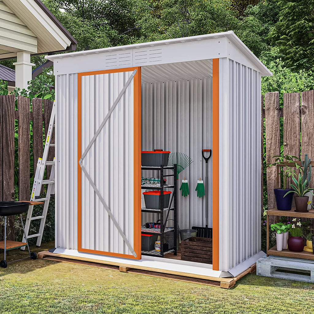 WIILAYOK 5 x 3 ft Outdoor Storage Shed. Galvanized Metal Garden Shed. Tool Storage Shed with Lockable Door. Patio Lawn Backyard Trash Can