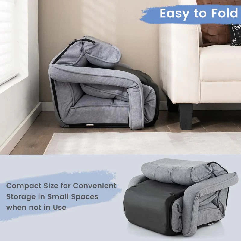 6-Position Adjustable Floor Sofa Bed. Folding Lazy Sofa Chaise Lounger Recliner with Armrests & Footrests for Living Room. Bedroom & Gaming