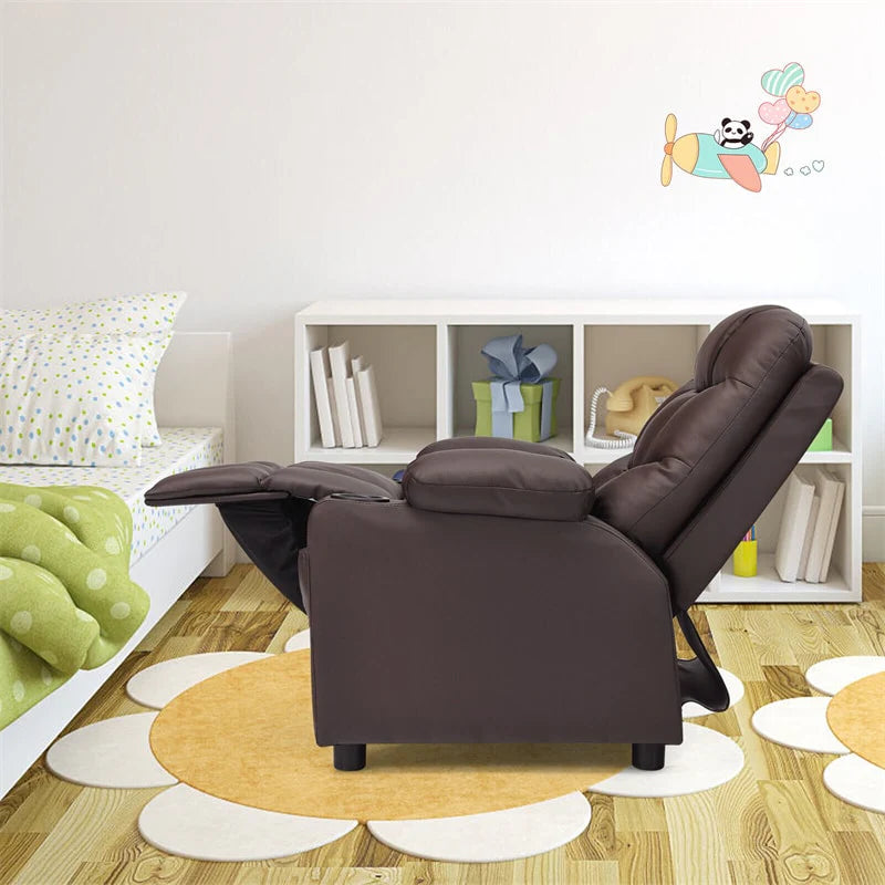 Kids Recliner Chair Adjustable Velvet Lounge Sofa with Cup Holders. 3 Pockets. Retractable Footrest. Toddler Furniture Sofa for Boys Girls Room