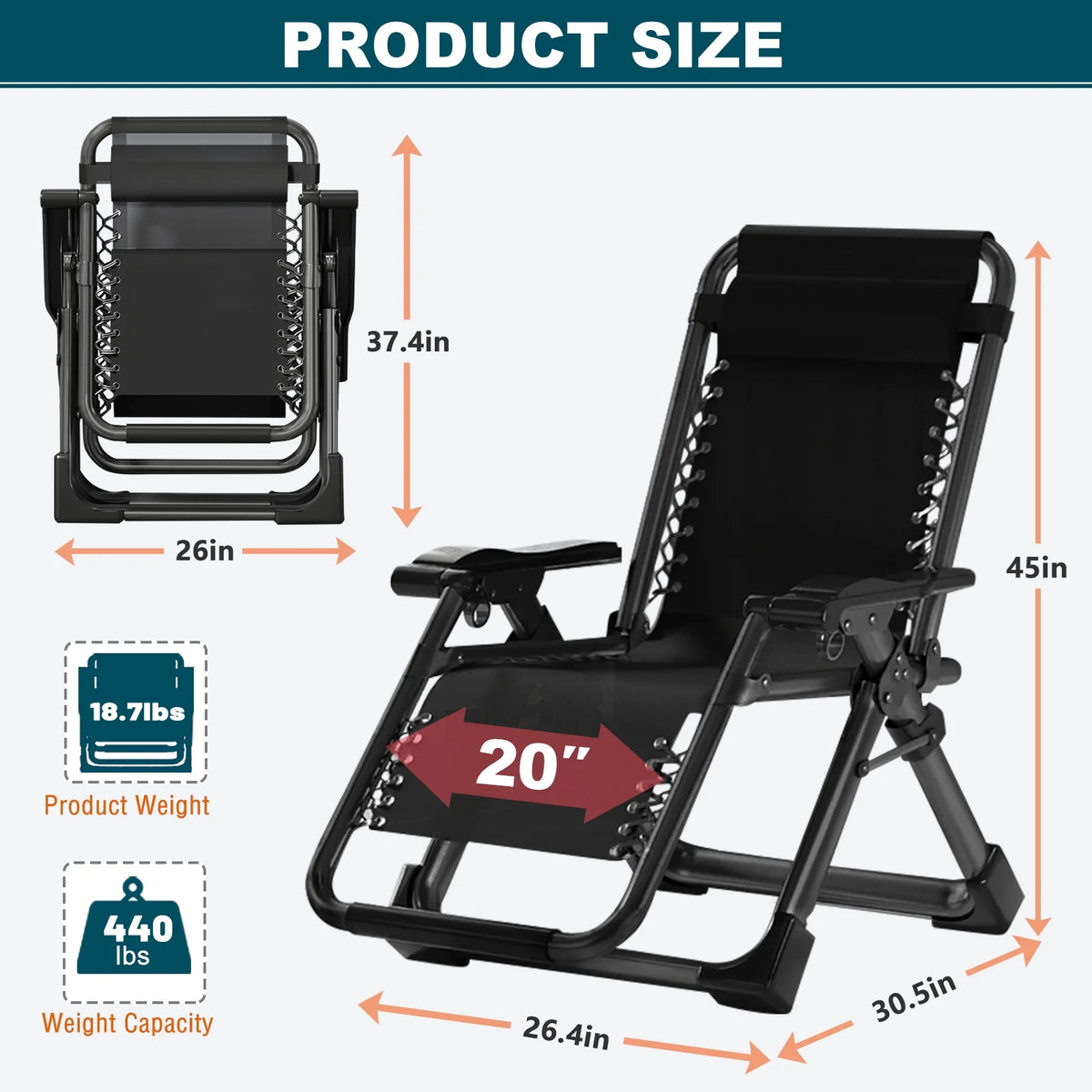 NAIZEA Outdoor Zero Gravity Chair Camping Recliner Lawn Recliner. Reclining Patio Lounger Chair. Folding Portable Chaise with Detachable Soft Cushion. Cup Holder. Headrest