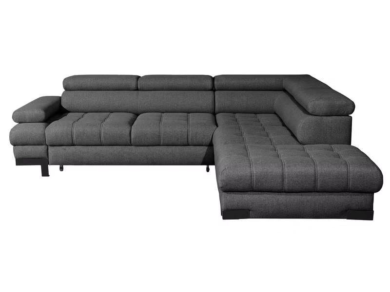 Canapé d'angle gauche/droite convertible SELVA 4 pl Tissu taupe Coffre de rangement