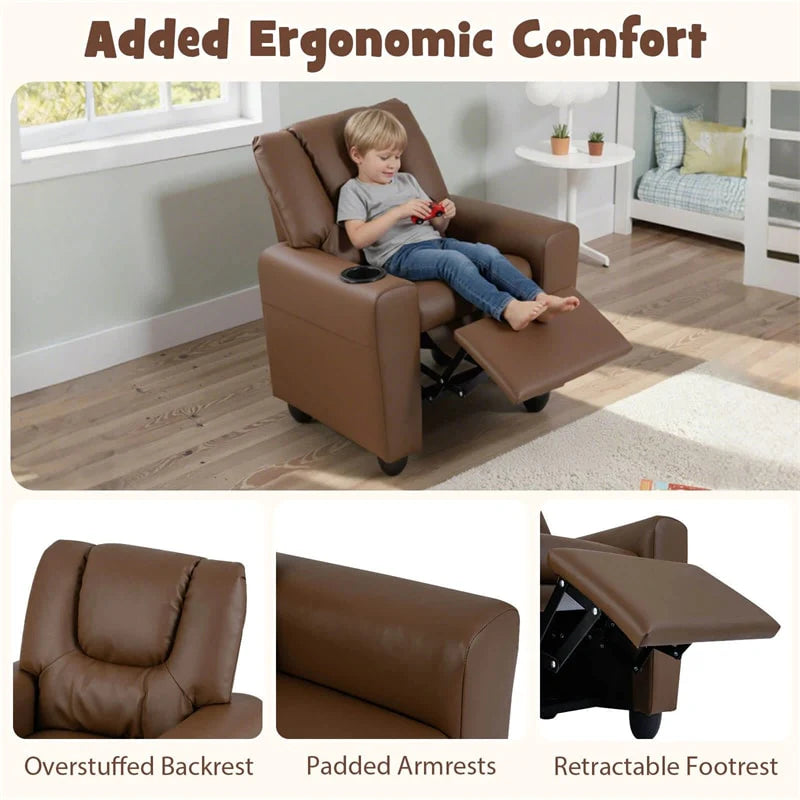 Kids Recliner Chair with Cup Holder & Side Pocket. Adjustable Toddler Lounge Sofa. Ergonomic Children Armchairs for Boys Girls Age 3+. 150lbs