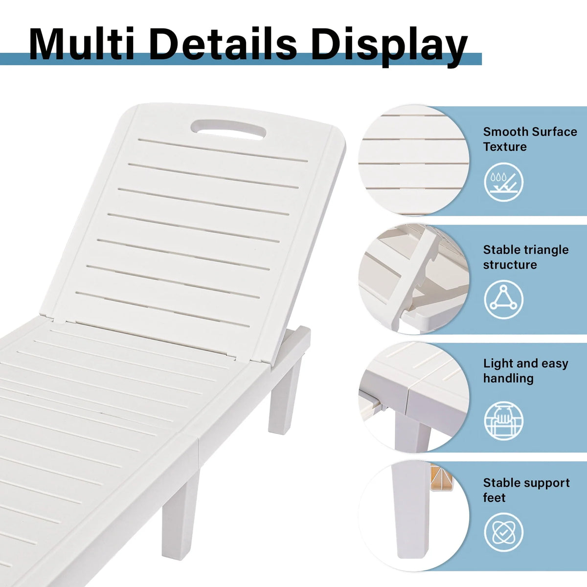 Patio Lounge Chair Set of 2. Adjustable Chaise with Side Table. Outdoor Lounger Recliner for Poolside. Patio. Backyard. Wood Texture Design | Waterproof | Easy to Assemble | Max Weight 330 lb White