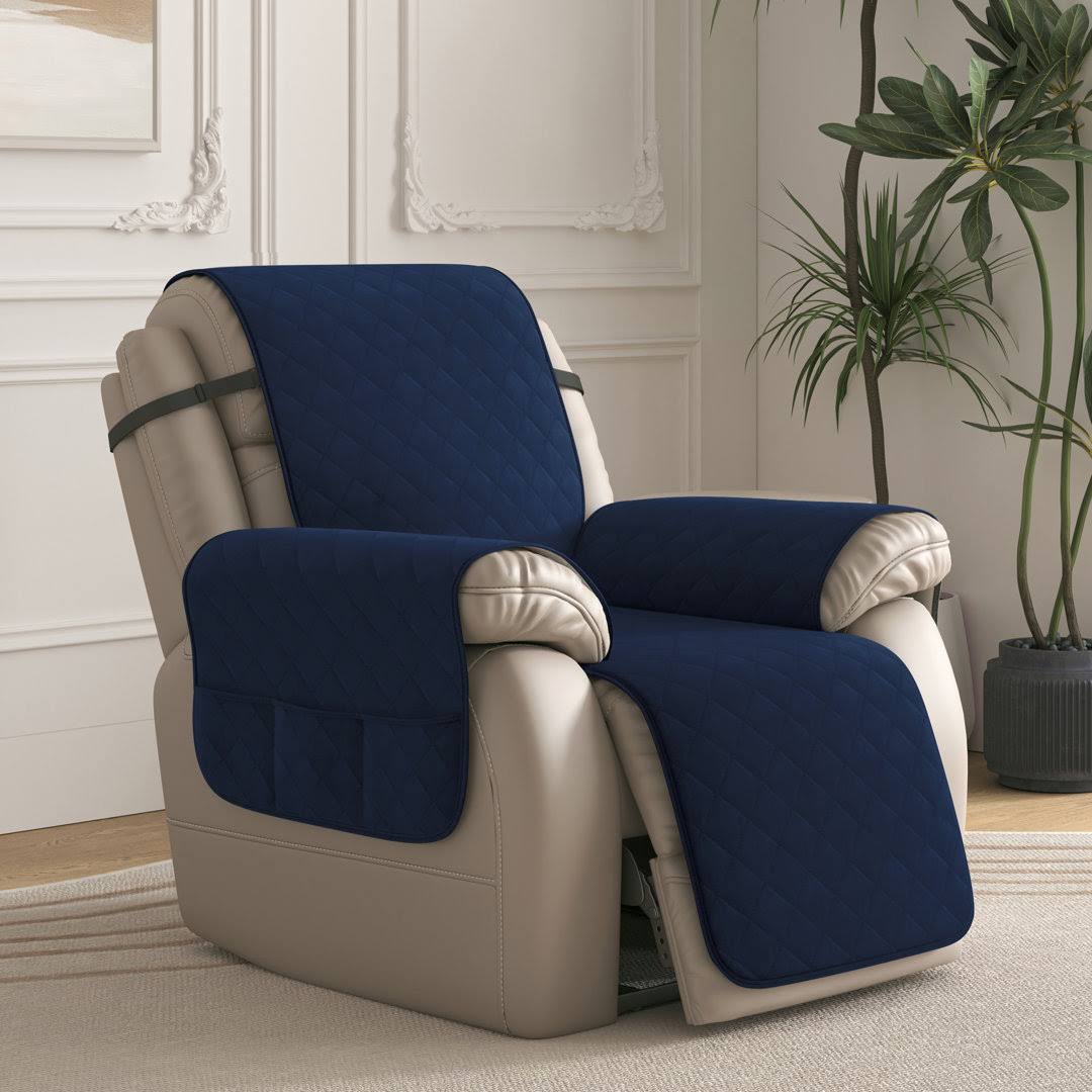 Subrtex 1-Piece Reversible Quilted Recliner Chair Cover with Elastic Adjustable Strap.Small. Navy. Size Two Sizes for The Perfe