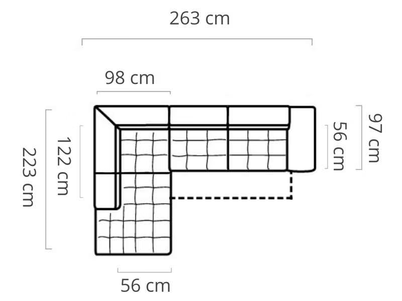 Canapé d'angle gauche/droite convertible SELVA 4 pl Tissu taupe Coffre de rangement