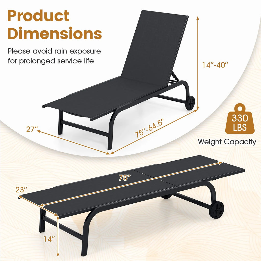 Tangkula Lounge Chair Outdoor 6-Position Recliner Metal Frame  Breathable Fabric (1/2)