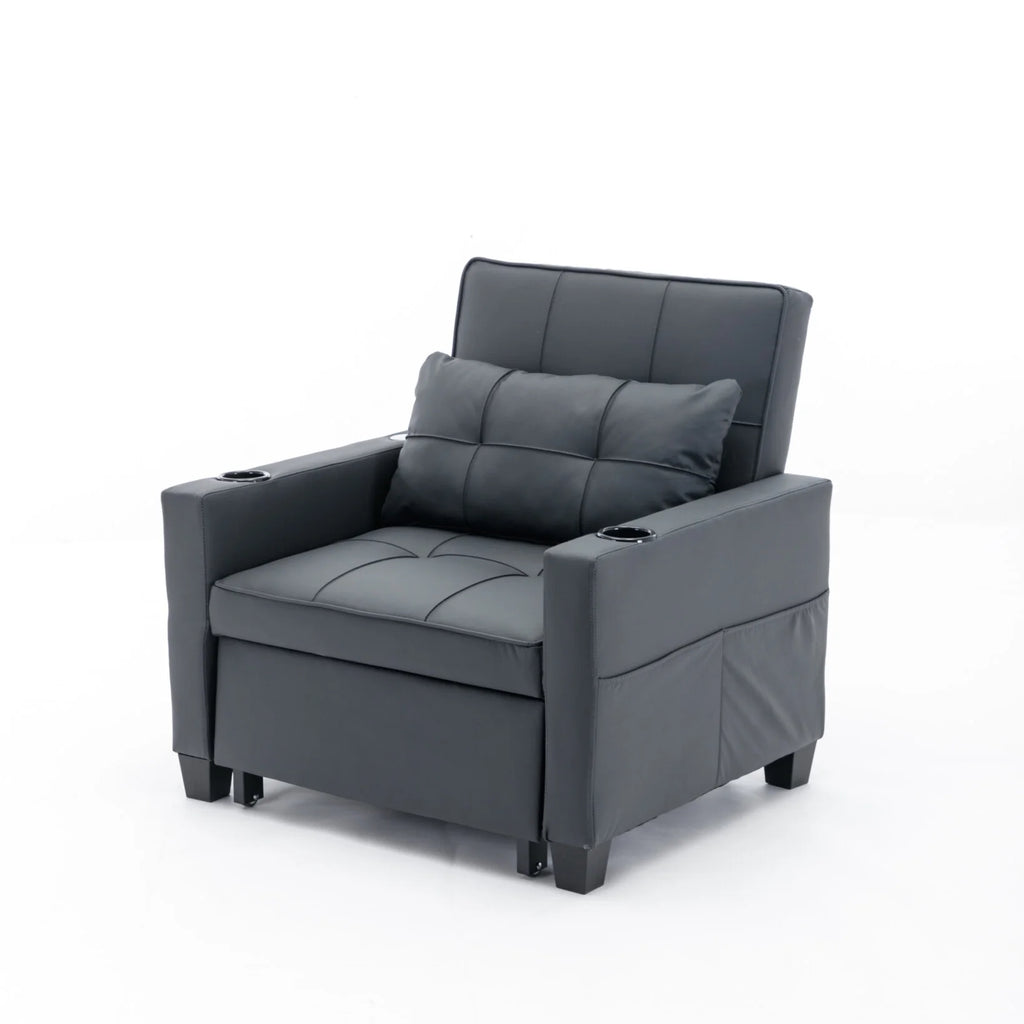 Convertible Futon Sofa Bed. 3 - in - 1 Multi - Functional Sleeper Chair Bed with USB Ports. Adjustable Backrest Recliner. for Living Room Bedroom Small Space. Tech Cloth. Dark Grey