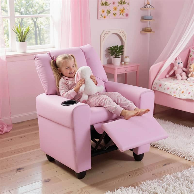 Kids Recliner Chair with Cup Holder & Side Pocket. Adjustable Toddler Lounge Sofa. Ergonomic Children Armchairs for Boys Girls Age 3+. 150lbs